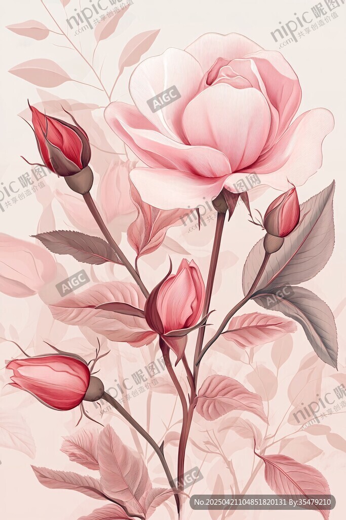 粉色玫瑰花卉插畫(huà)作品