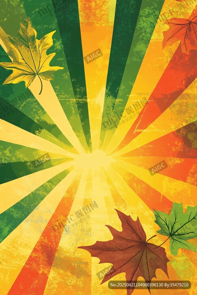 秋日炫彩放射背景與楓葉