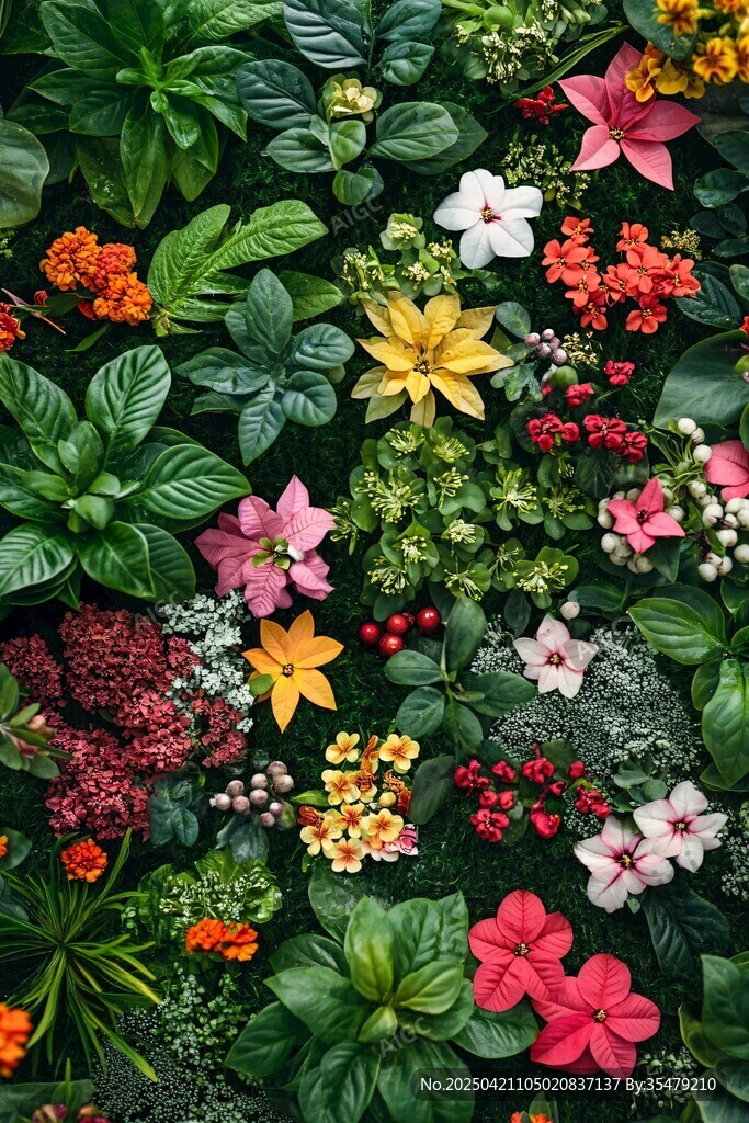 多彩花卉綠植背景圖
