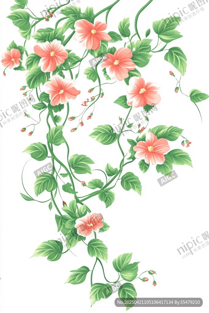 粉色藤蔓花卉裝飾圖案