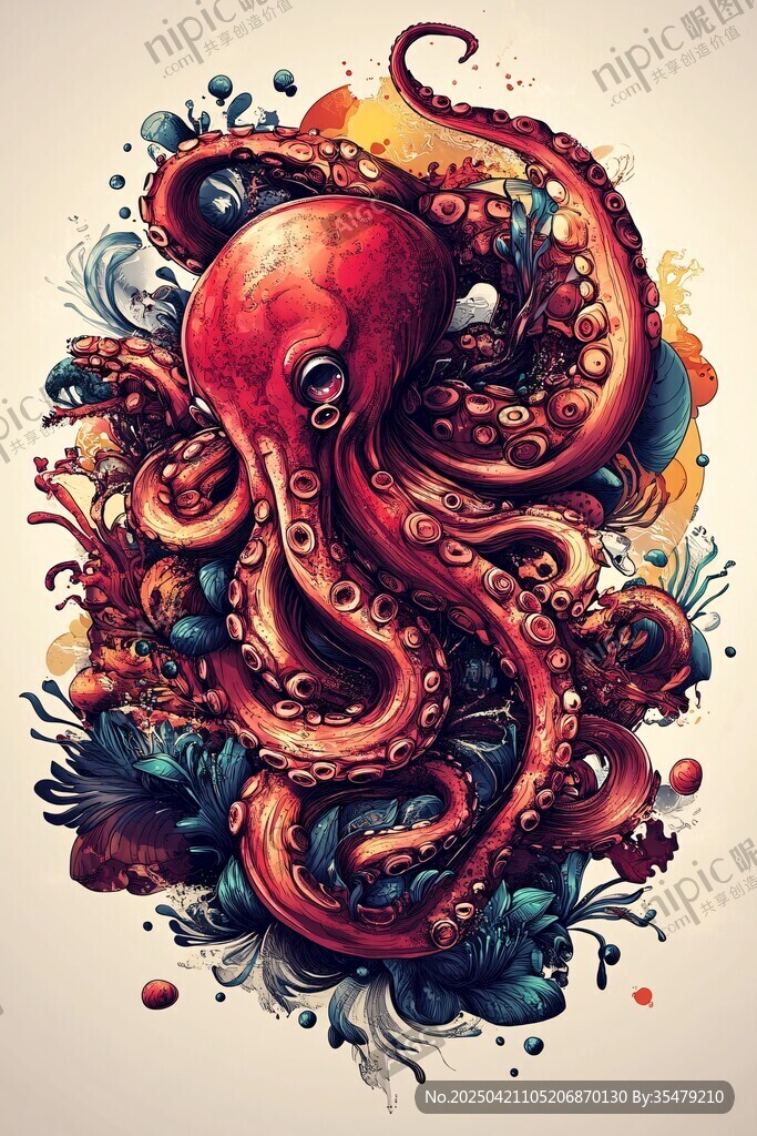 夢幻章魚插畫 色彩絢麗