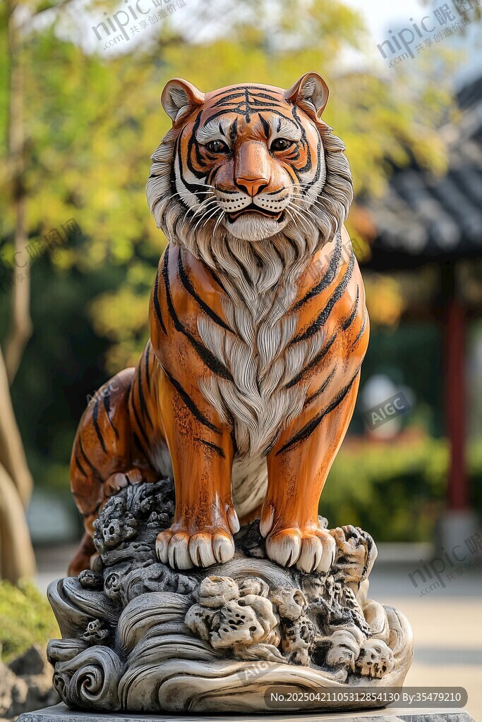 虎形石雕坐于祥云之上