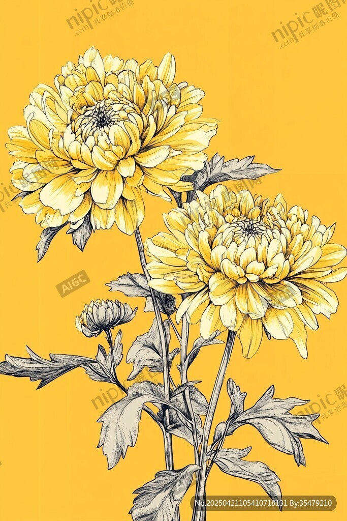 黃色菊花插畫