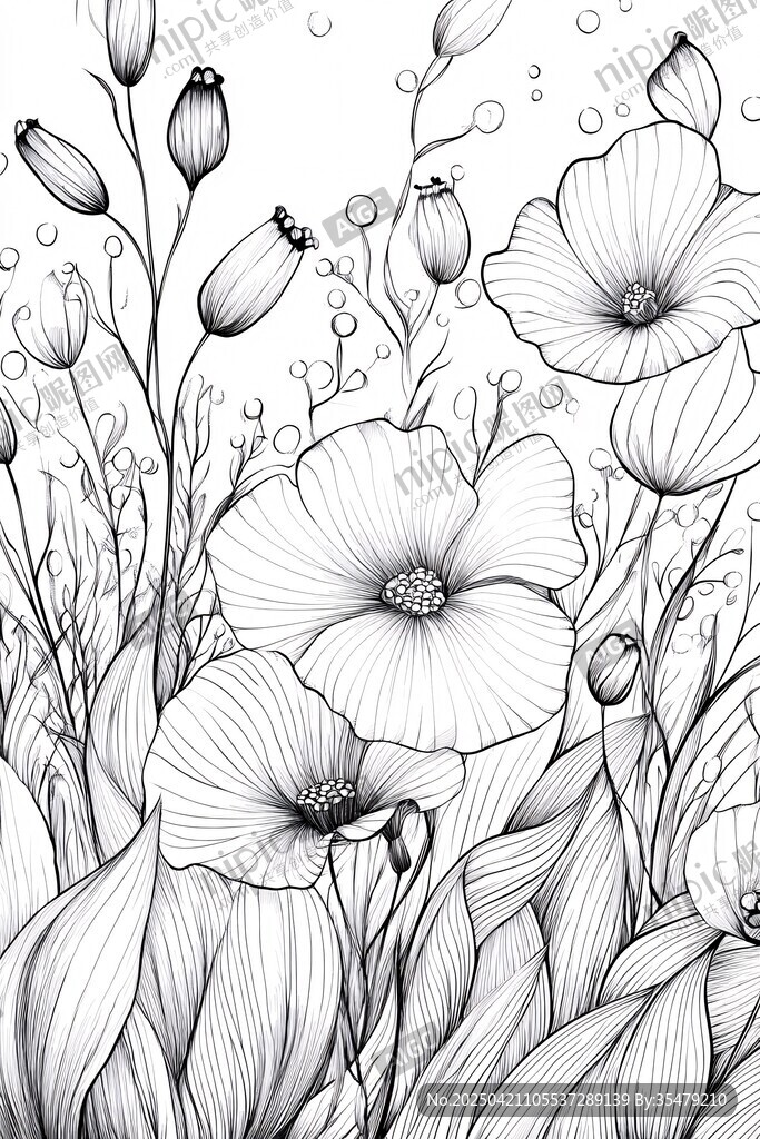 黑白花卉線(xiàn)描插畫(huà)