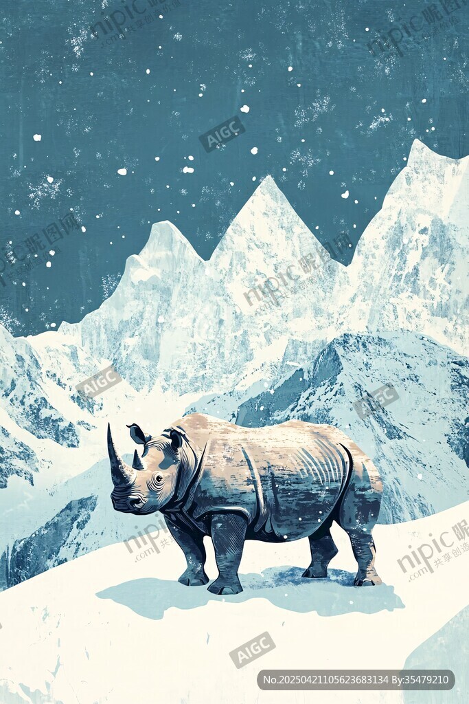 雪山上的獨角犀牛