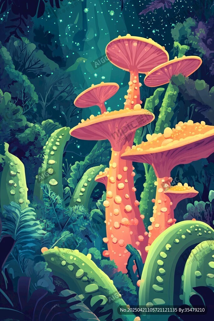 奇幻蘑菇森林插畫