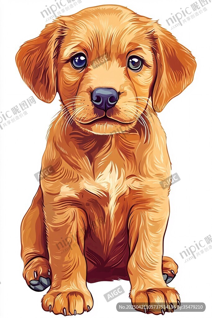 可愛小金毛狗狗插畫