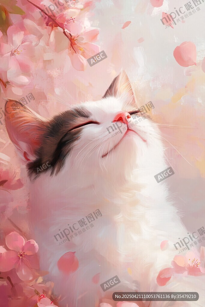 貓咪沉醉于爛漫櫻花中