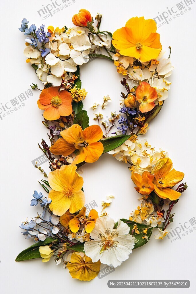 花卉拼成的數(shù)字8藝術(shù)造型
