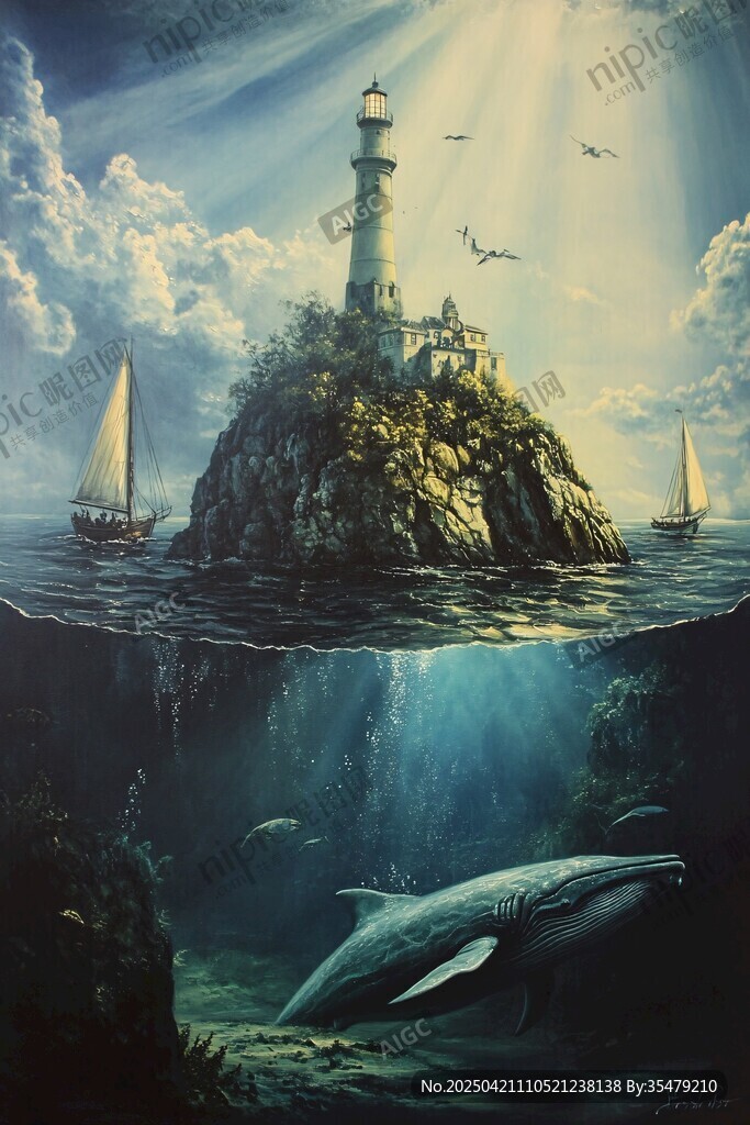 海上燈塔與深海鯨魚奇景