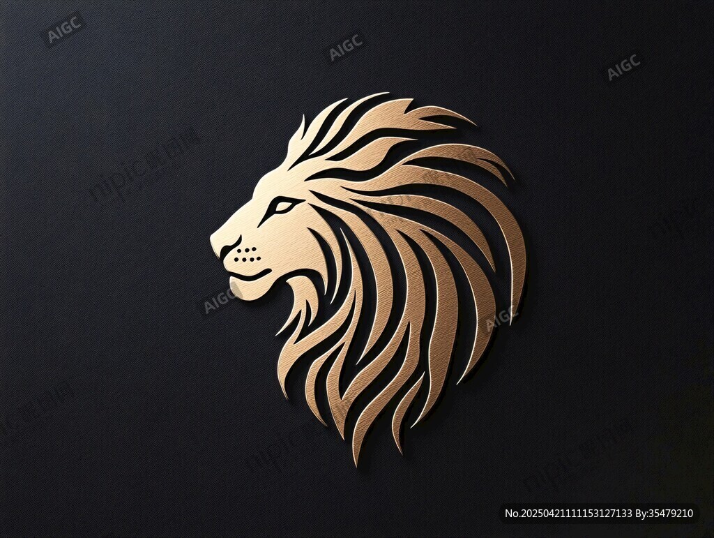 金色雄獅頭像標志設計