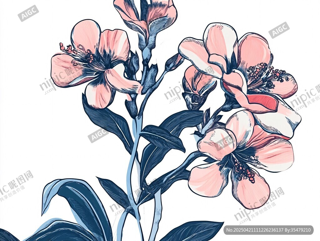 手繪粉色花卉植物插畫(huà)