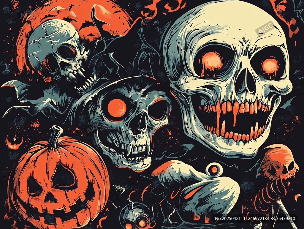 萬圣節骷髏鬼怪插畫