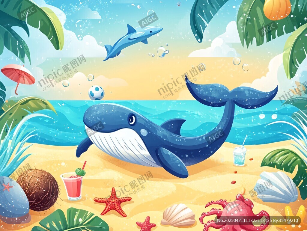 海灘上的鯨魚歡樂夏日時光