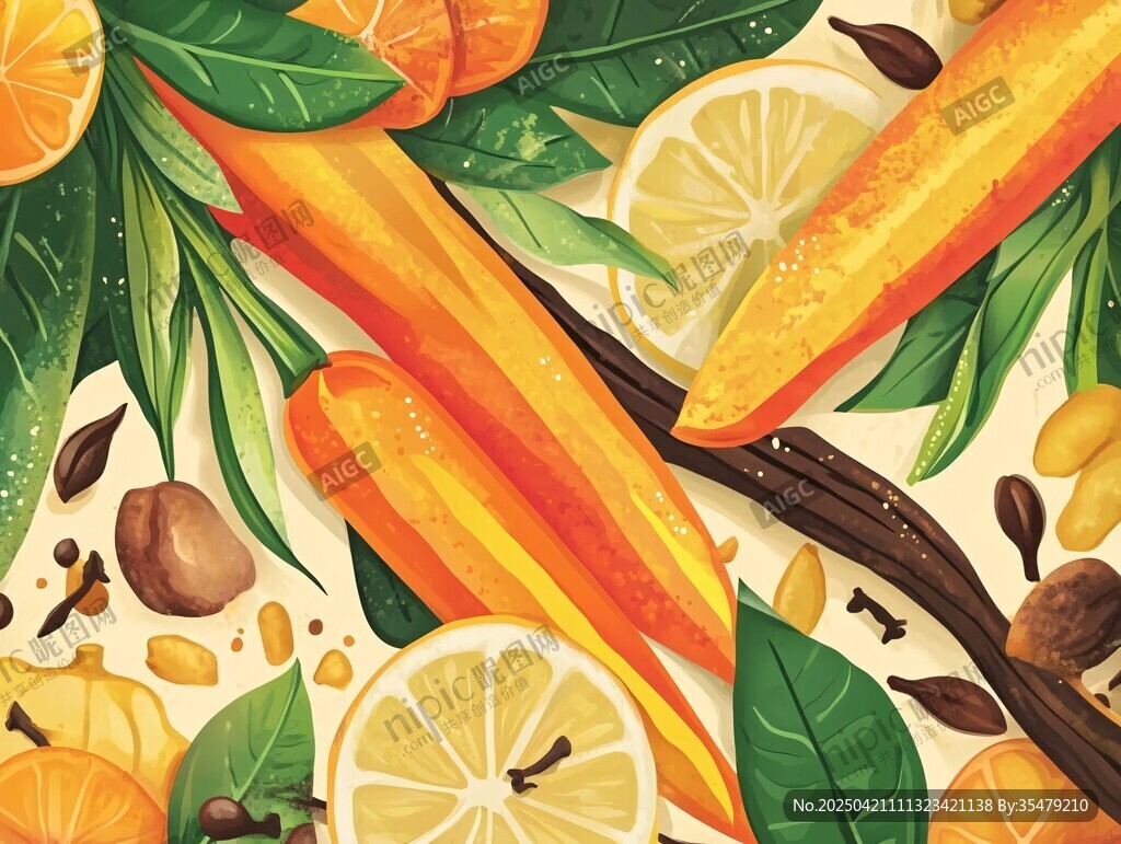 繽紛蔬果香料插畫場景
