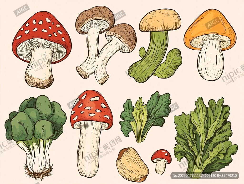 手繪蘑菇與蔬菜插畫集