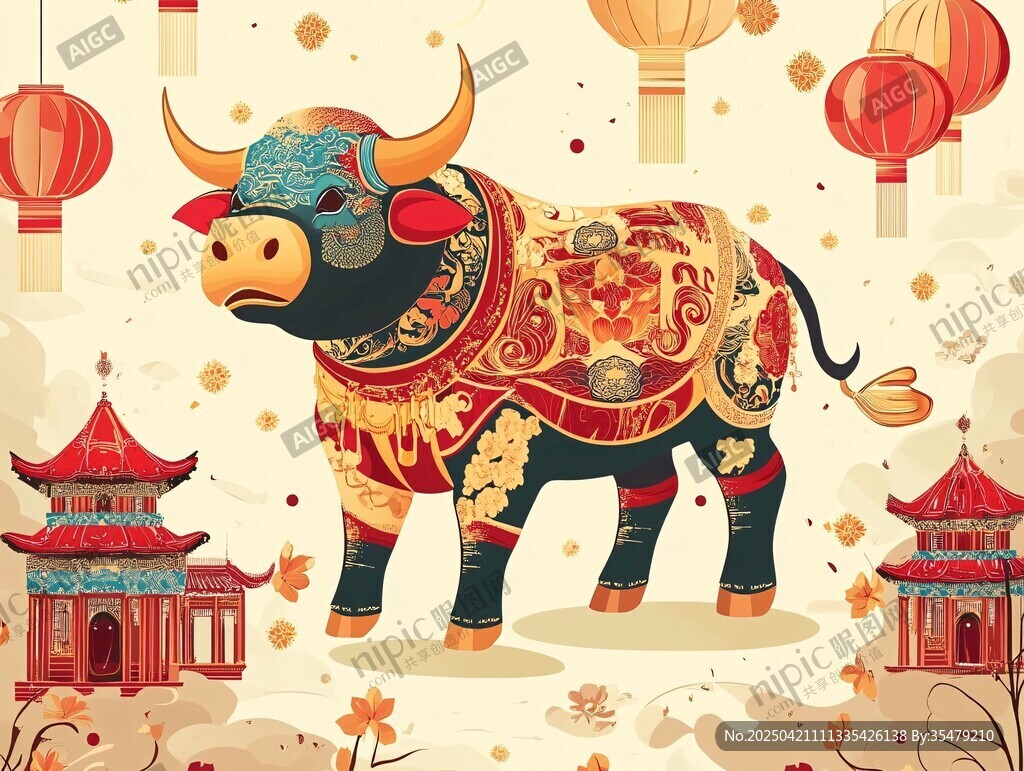 牛年賀歲插畫 傳統(tǒng)喜慶風(fēng)