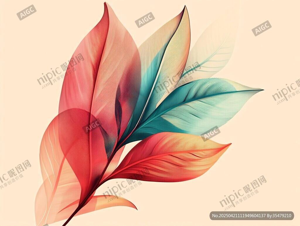 多彩夢幻葉片插畫