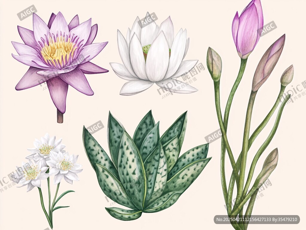 花卉植物手繪插畫素材