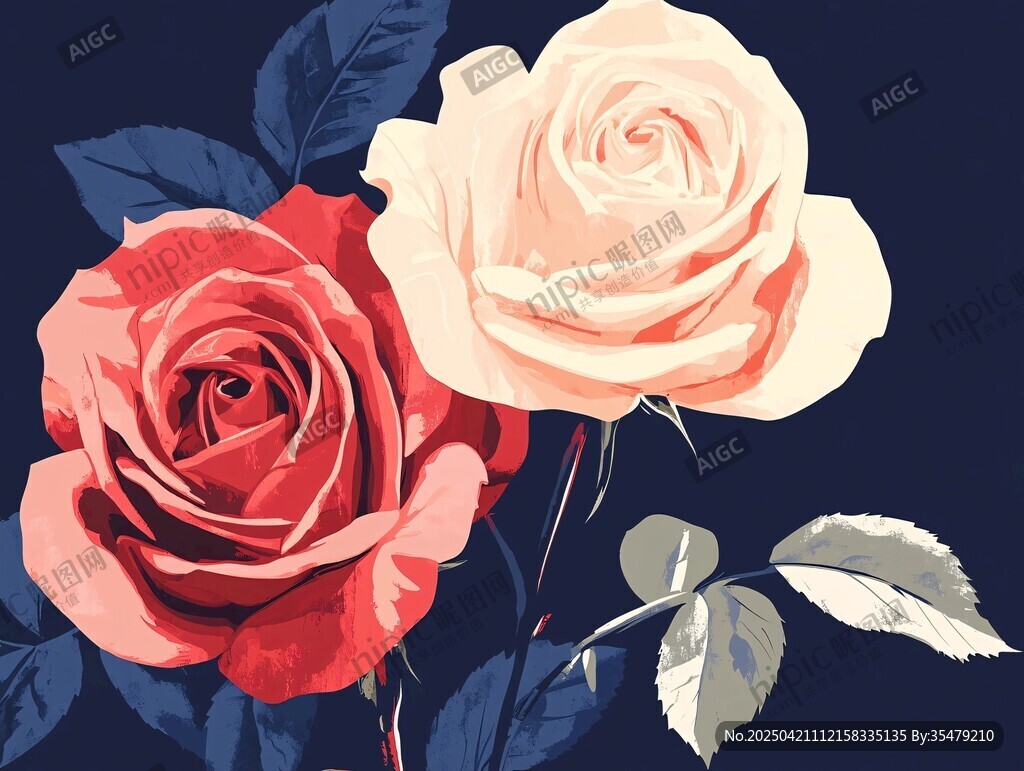 雙生玫瑰 浪漫花卉插畫(huà)