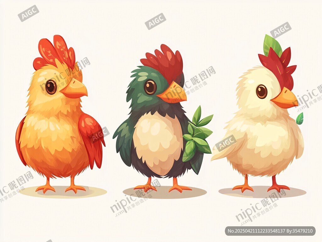 三只可愛多彩小雞插畫