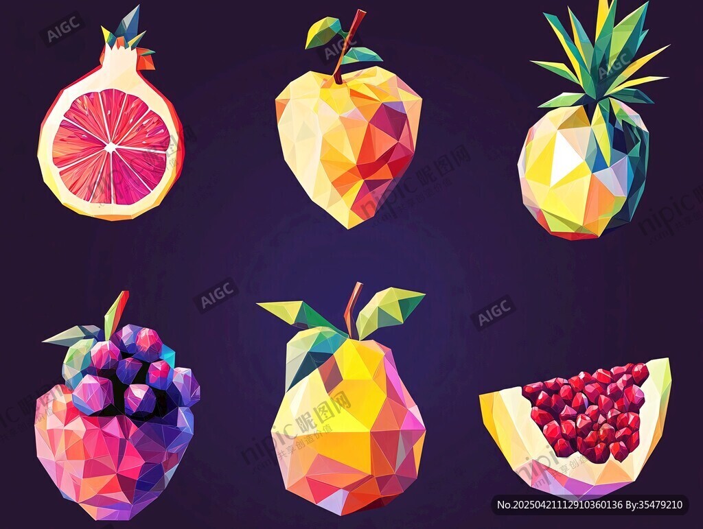 多邊形風(fēng)格多彩水果插畫