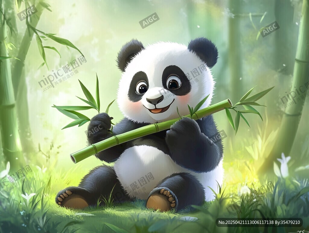 萌熊貓竹林愜意享竹子