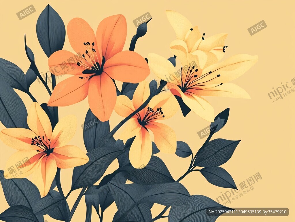 橙黃百合花插畫(huà)