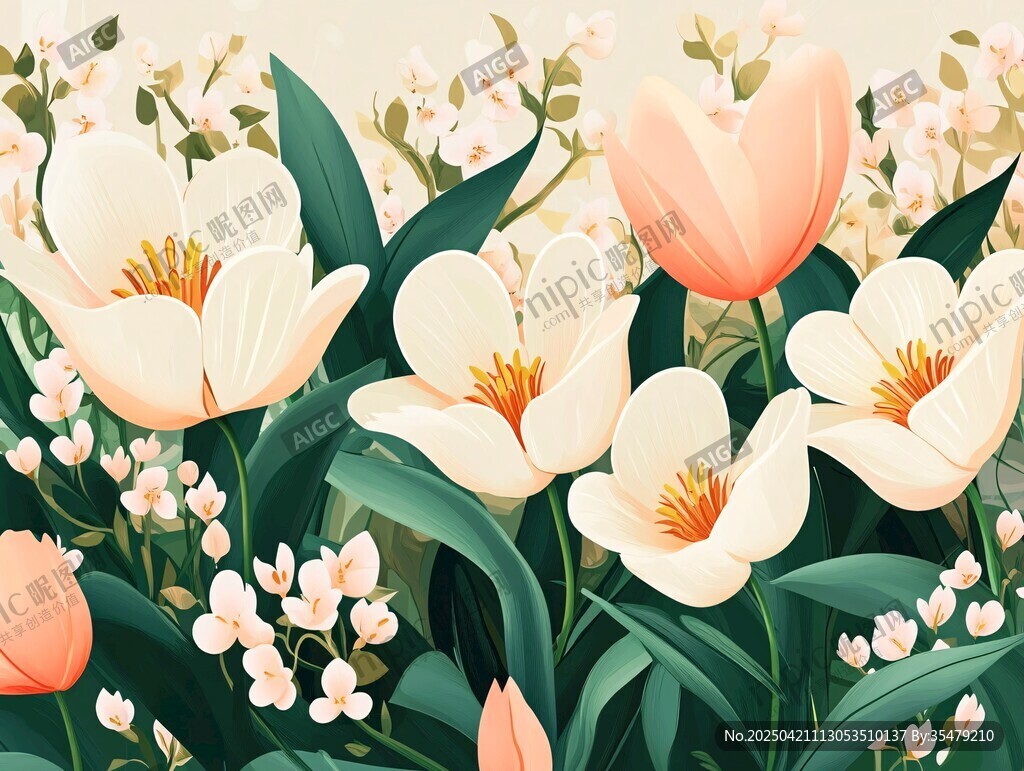 春日郁金香花卉插畫