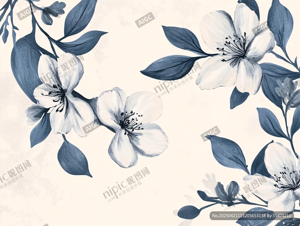 藍白花卉圖案背景