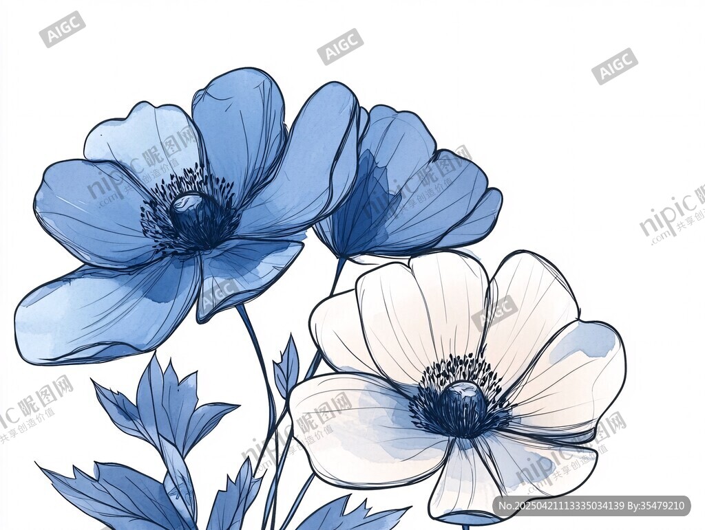 藍(lán)白花朵插畫