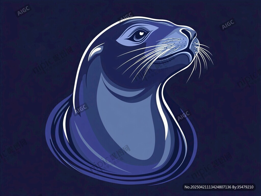 藍色海豹頭像插畫