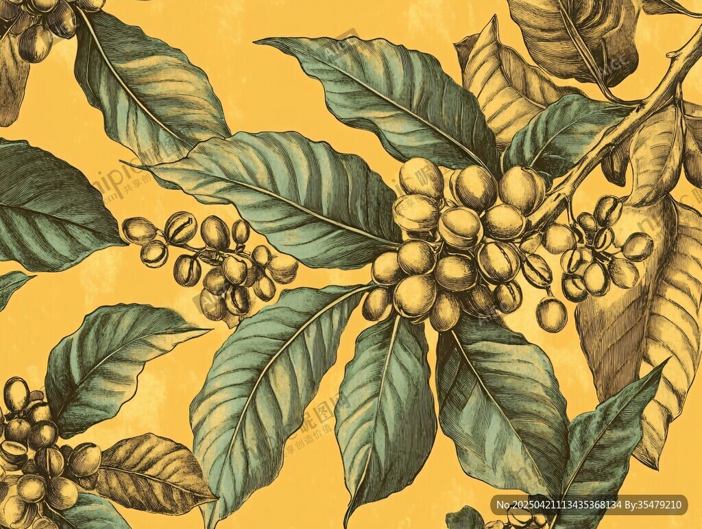咖啡枝葉果實(shí)精美插畫
