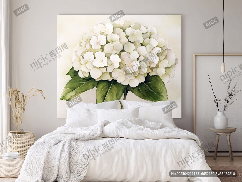 臥室中清新的繡球花掛畫(huà)