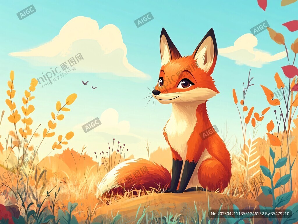 可愛狐貍坐于秋日美景中