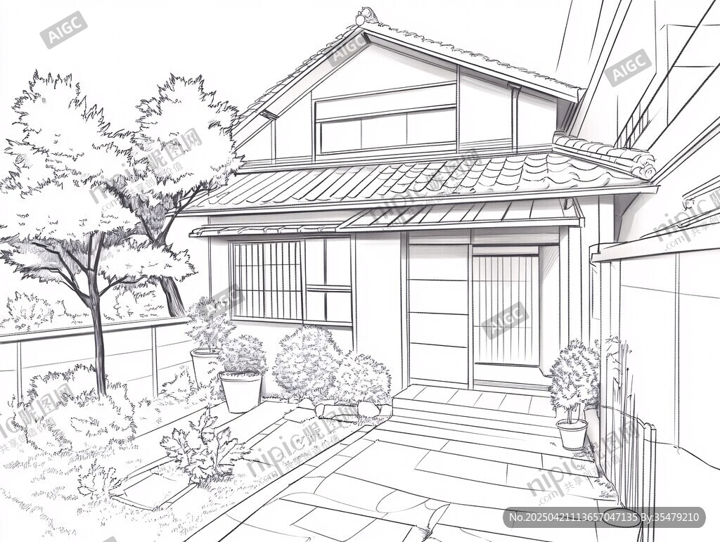 日式庭院住宅線稿圖