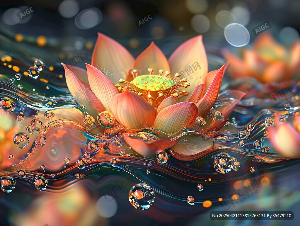 夢(mèng)幻蓮花綻于波光粼粼間