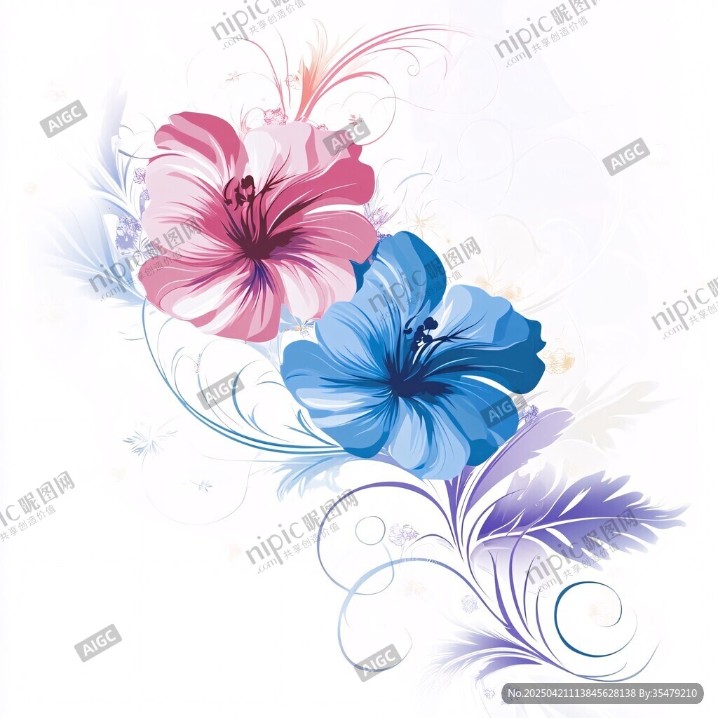 夢幻雙色花卉裝飾圖案