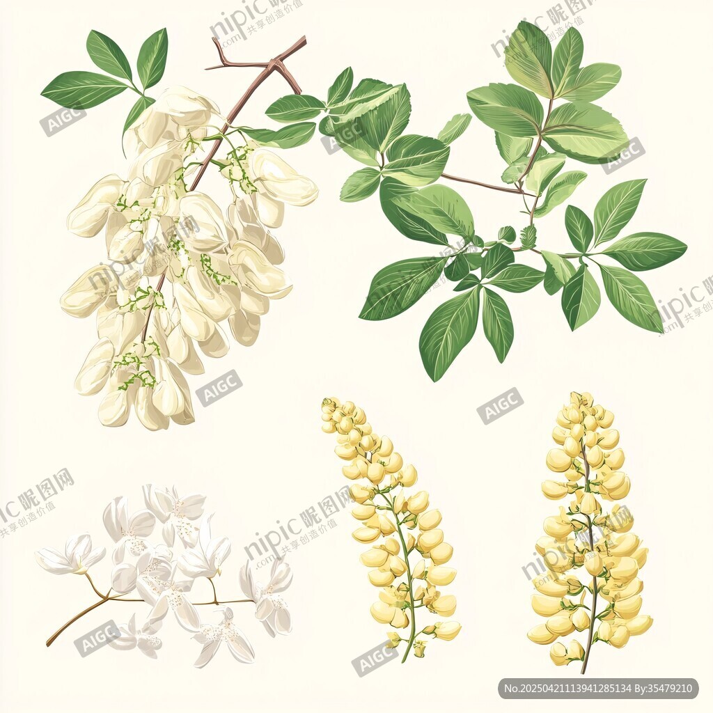 多彩花束植物插畫素材