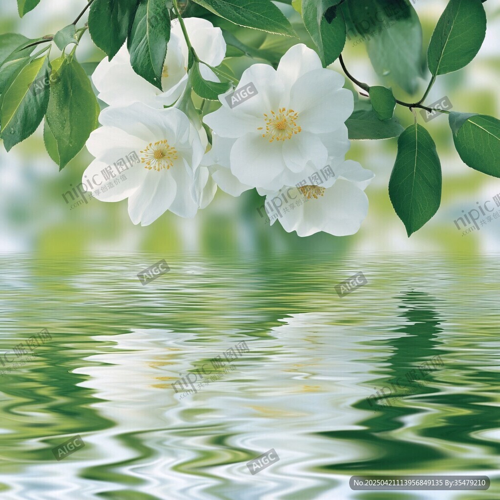 白花朵朵映于綠水之上