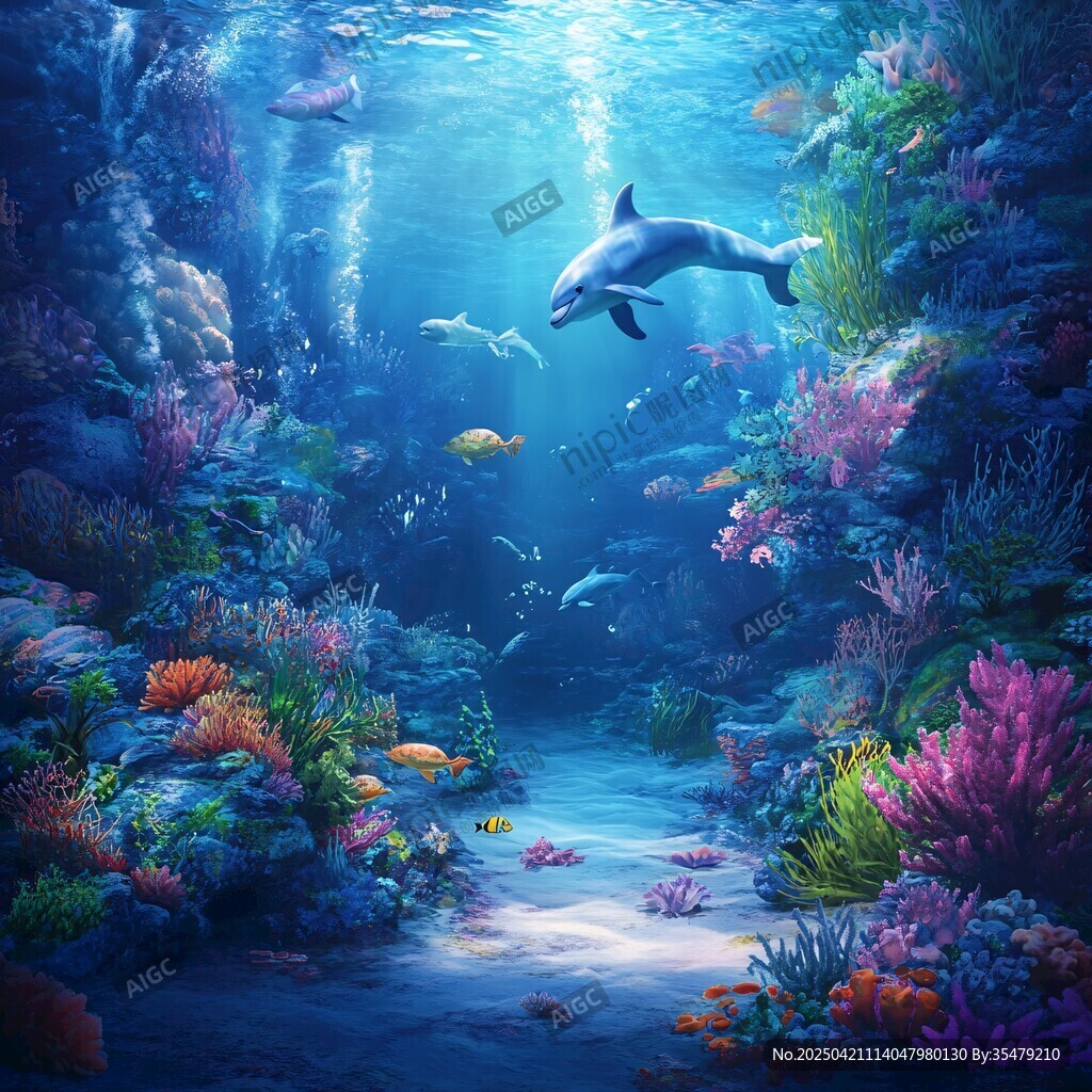 夢幻海底世界 海豚與魚群