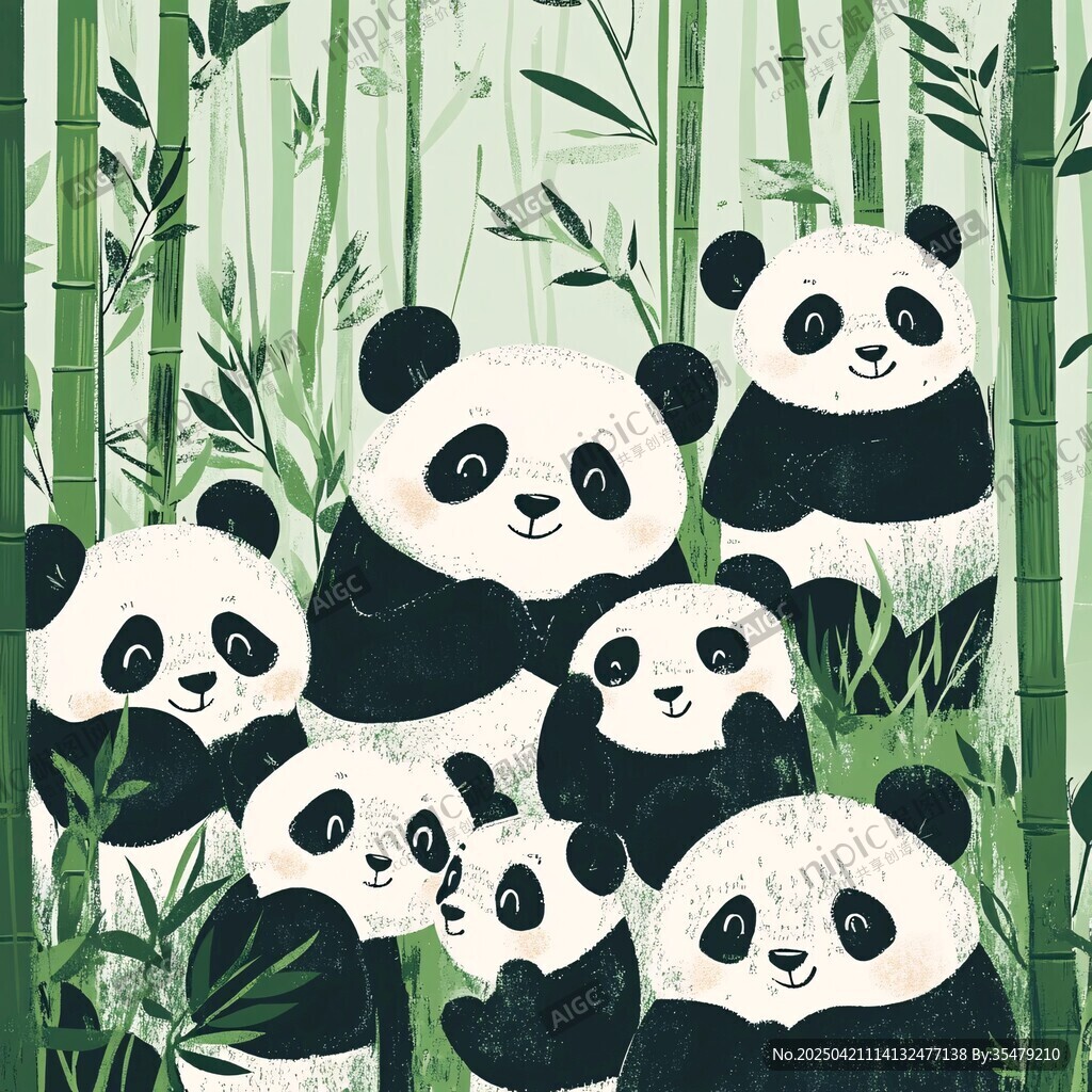 竹林中的可愛熊貓家族