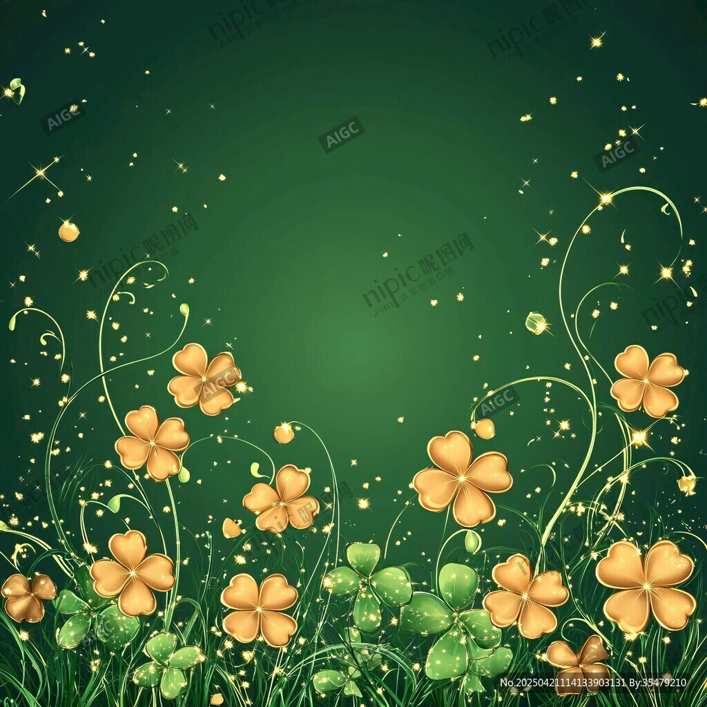 綠色背景下的四葉草夢幻場景