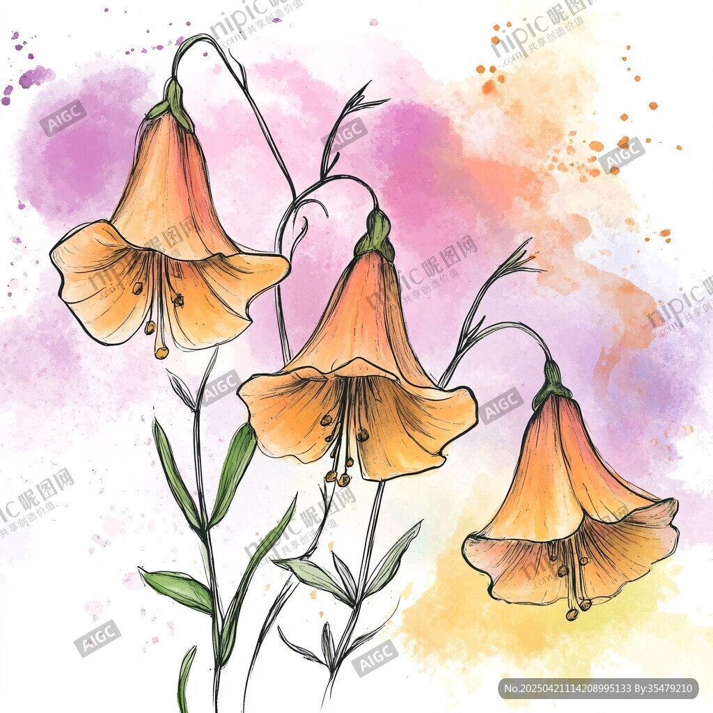 水彩繪橙色風(fēng)鈴花插畫