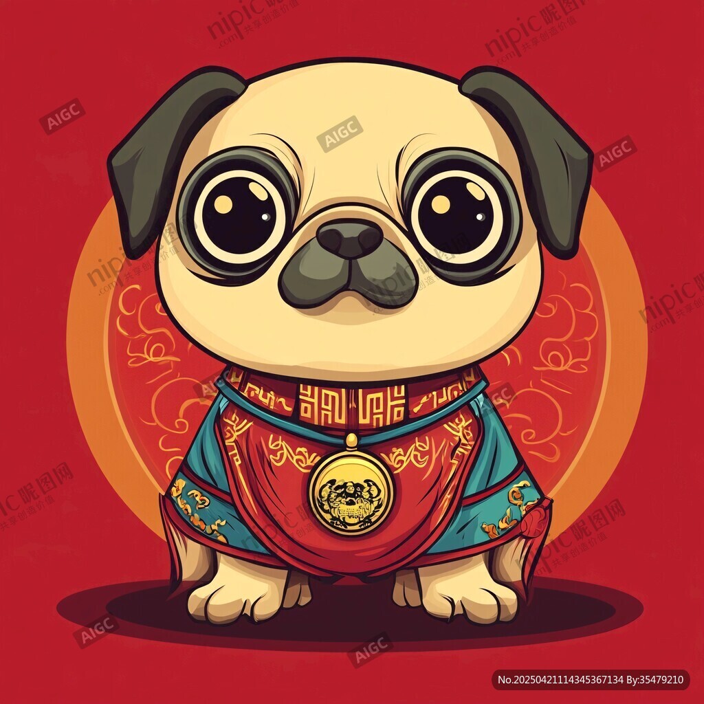 萌趣巴哥犬的中式裝扮