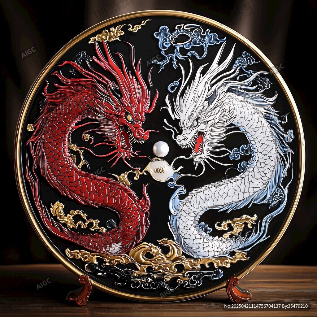 雙龍戲珠精美藝術(shù)圓盤(pán)