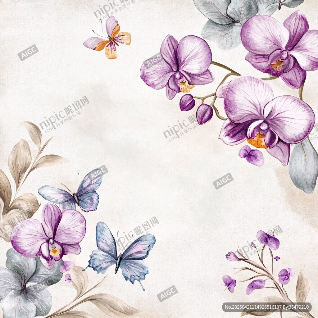 水彩風(fēng)蝴蝶蘭花裝飾畫