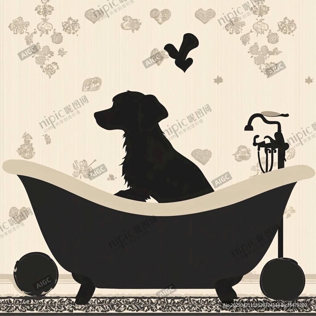 浴缸中的狗狗剪影圖案