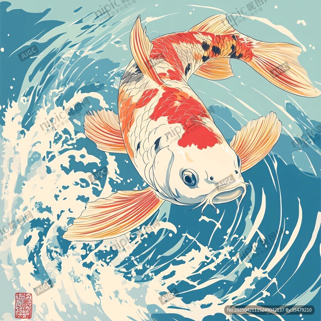 錦鯉躍浪圖