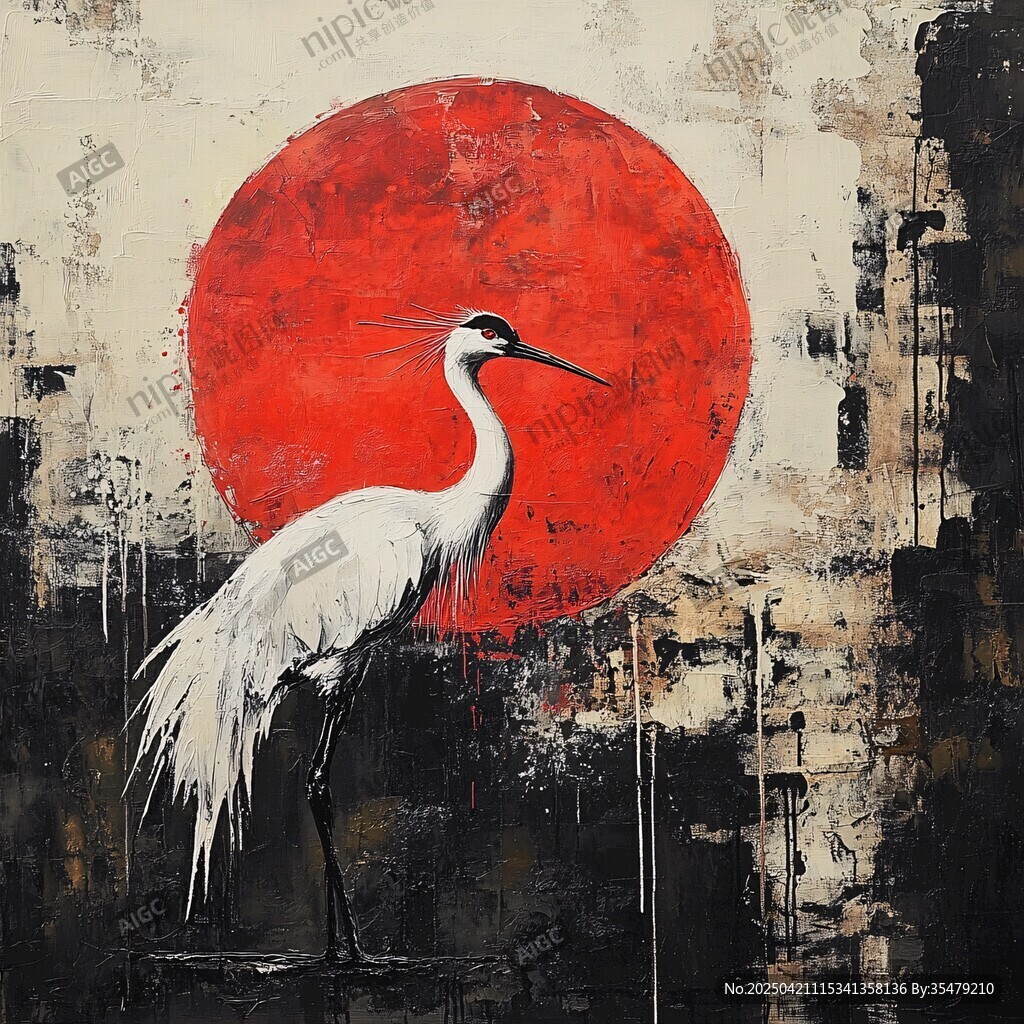 紅日下的優(yōu)雅白鶴